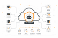 AI agent security diagram showing a protected cloud connected to email, documents, databases, business applications, and APIs.