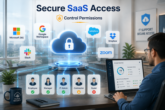 IT admin managing SaaS access permissions for Employee, Manager, Contractor, and Guest roles