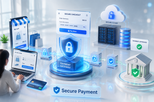 Secure checkout flow from payment gateway through encryption, tokenisation, to bank approval