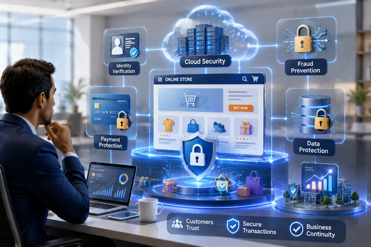 E-commerce cloud security protecting identities, payments, customer data, and transactions.