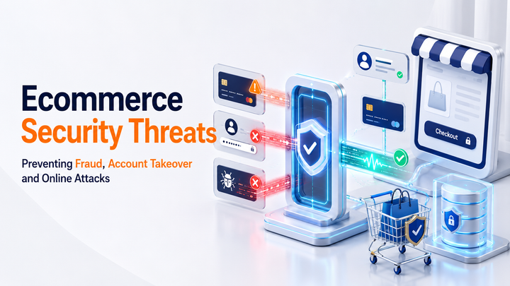 Security shield blocking fraud, account takeover, and malware threats to online store checkout