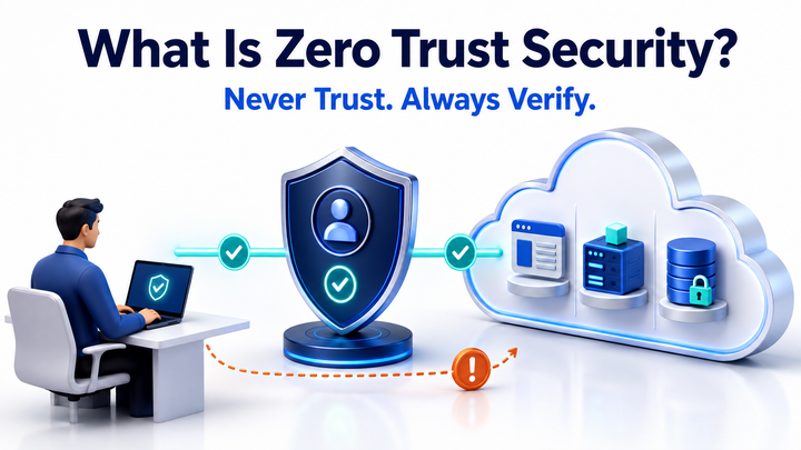 Man verified through identity shield before accessing cloud servers and database