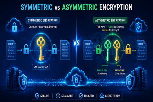 Symmetric vs asymmetric encryption infographic