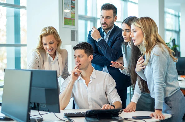 Team learning together in office